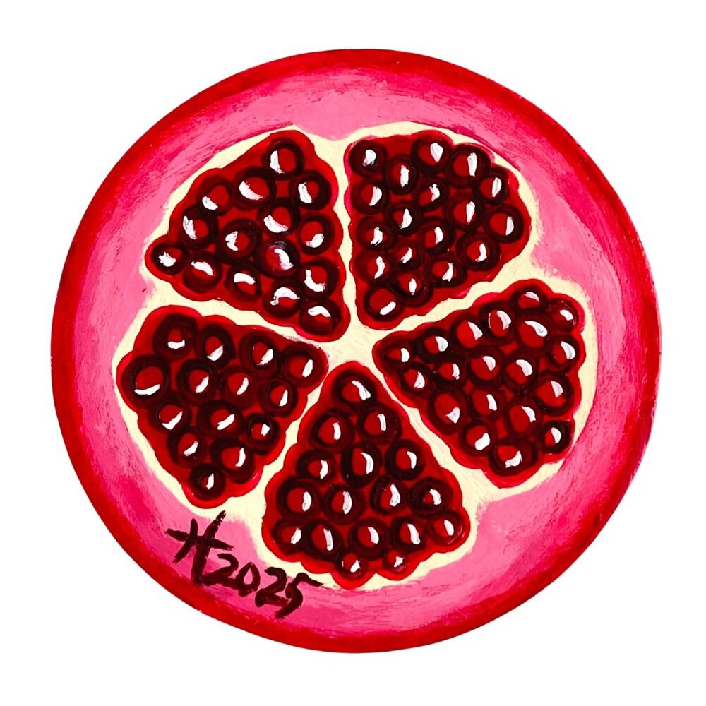 Art Print of Pomegranate Acrylic Painting 8x8in White Mat Frame Ready